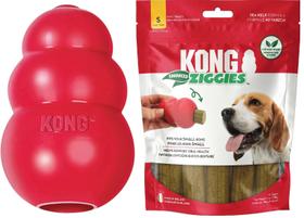 Pacote combinado de brinquedos e guloseimas KONG Classic com ziggies aprimorados Pacote combinado de brinquedos e guloseimas KONG Classic com ziggies aprimorados