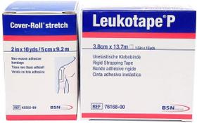 Pacote combinado de fitas Leukotape P 3,8 cm x 13,7 m e Cover-roll Stretch 5 cm x 9,1 m