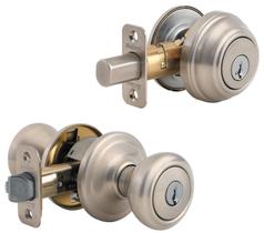 Pacote combinado de maçaneta e fechadura Kwikset Cameron Satin Nickel