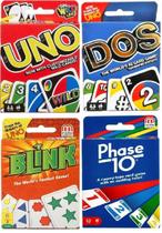 Pacote Combo de Jogos de Cartas Mattel Uno Dos Blink Phase 10 Pacote Combo de Jogos de Cartas Mattel Uno Dos Blink Phase 10