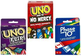 Pacote Combo de Jogos de Cartas Mattel: Uno No Mercy Flip Phase 10