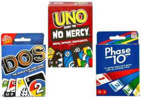 Pacote Combo Mattel Uno No Mercy, Dos e Phase 10 Pacote Combo Mattel Uno No Mercy, Dos e Phase 10