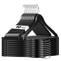 Pacote de 10 cabides de madeira HOUSE DAY Black com barra antiderrapante Pacote de 10 cabides de madeira HOUSE DAY Black com barra antiderrapante