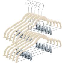 Pacote de 10 cabides de veludo com clipes para calças e saias Ivory Pacote de 10 cabides de veludo com clipes para calças e saias Ivory