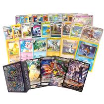 Pacote de 100 Cartas Pokémon TCG Elements com Estojo para Deck
