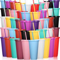 Pacote de 100 copos Honeydak com palha e tampa de plástico 700-800 ml
