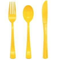 Pacote de 150 utensílios de plástico joy akkess Yellow (50 garfos, 50 colheres, 50 facas) Pacote de 150 utensílios de plástico joy akkess Yellow (50 garfos, 50 colheres, 50 facas)