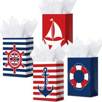 Pacote de 16 sacolas de presente náuticas Sepamoon com papel de seda 21x15x8 cm