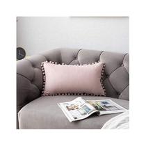 Pacote de 2 capas de almofada de veludo com pompon 30x50cm