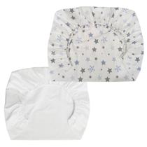 Pacote de 2 lençóis para Pack & Play White-Blue Stars Design Pacote de 2 lençóis para Pack & Play White-Blue Stars Design