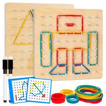 Pacote de 2 peças de madeira Geoboard HEELWIRE com cartões estampados e elásticos