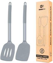 Pacote de 2 Sólidos de Silicone, Espátulas de Cozinha Ranhuted Anti Stick, Utensílios de Cozinha Livre BPA resistentes ao calor, utensílios ideais para peixes, ovos, panquecas (cinza)