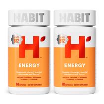Pacote de 2 suplementos Habit Energy (120 cápsulas) com cafeína Pacote de 2 suplementos Habit Energy (120 cápsulas) com cafeína