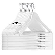 Pacote de 20 cabides de madeira HOUSE DAY White com barra antiderrapante Pacote de 20 cabides de madeira HOUSE DAY White com barra antiderrapante