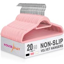 Pacote de 20 cabides de veludo HOUSE DAY com barra de gravata rosa 72 g/unidade Pacote de 20 cabides de veludo HOUSE DAY com barra de gravata rosa 72 g/unidade