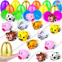Pacote de 24 ovos de Páscoa pré-preenchidos com animais Pull Back Cars