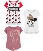 Pacote de 3 camisetas Disney Minnie Mouse para crianças e meninas