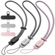 Pacote de 3 pulseiras para celular SURPHY com aba Tether, preta, rosa e cinza