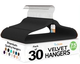 Pacote de 30 cabides TechZoo Premium Black Velvet para roupas