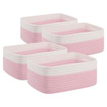 Pacote de 4 cestos de armazenamento OIAHOMY para organizar 30x20x12 cm rosa/branco