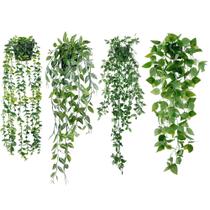 Pacote de 4 plantas artificiais de eucalipto suspensas Sggvecsy com vaso
