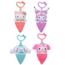 Pacote de 4 sorvetes de pelúcia Hello Kitty com clipe de laço