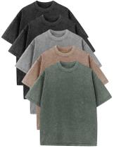 Pacote de 5 camisetas Flygo Oversize para homens: algodão preto+preto+cinza+cáqui+verde-exército