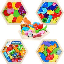 Pacote de 5 quebra-cabeças Tangram de madeira Jerify para crianças com caixa de presente Pacote de 5 quebra-cabeças Tangram de madeira Jerify para crianças com caixa de presente