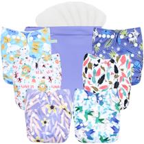 Pacote de 6 fraldas de pano wegreeco com 6 inserções e 1 bolsa úmida para bebês Pacote de 6 fraldas de pano wegreeco com 6 inserções e 1 bolsa úmida para bebês