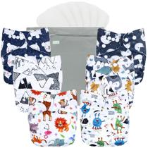 Pacote de 6 fraldas de pano wegreeco com 6 inserções e 1 bolsa úmida para bebês Pacote de 6 fraldas de pano wegreeco com 6 inserções e 1 bolsa úmida para bebês