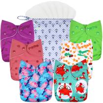Pacote de 6 fraldas de pano Wegreeco com 6 inserções para bebês, +1 bolsa úmida Pacote de 6 fraldas de pano Wegreeco com 6 inserções para bebês, +1 bolsa úmida