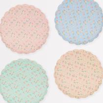 Pacote de 8 pratos de papel floral Meri Meri, borda recortada