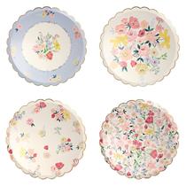 Pacote de 8 pratos de papel floral Meri Meri com folha dourada