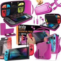 Pacote de acessórios Orzly Switch rosa estojo, alça, cabo