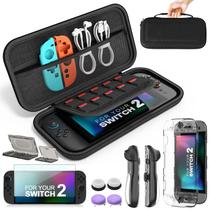 Pacote de acessórios para Nintendo Switch 2 - estojo de viagem, protetor de tela, capa de silicone, porta-cartões de jogo, tampas de polegar