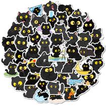 Pacote de adesivos Big Eye Black Cat, 50 unidades de vinil de desenho animado à prova d'água