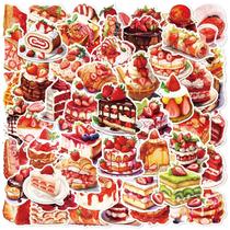 Pacote de adesivos: bolo de morango, 50 unidades de comida de vinil impermeável Pacote de adesivos: bolo de morango, 50 unidades de comida de vinil impermeável