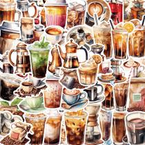 Pacote de adesivos Coffee Lover, 50 unidades de adesivos estéticos de vinil Pacote de adesivos Coffee Lover, 50 unidades de adesivos estéticos de vinil