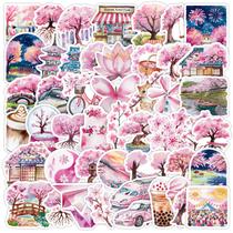 Pacote de adesivos com tema Cherry Blossom, vinil rosa, 50 unidades