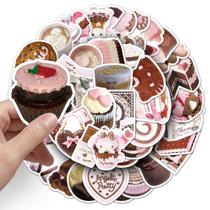 Pacote de adesivos com tema de café estético rosa, marrom, 50 unidades