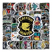 Pacote de adesivos com tema de pesca, 50 peças de desenho animado, robalo, atum, peixe-espada