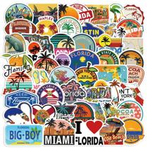 Pacote de adesivos da Flórida, 50 unidades, mapa do estado, praia, impermeável