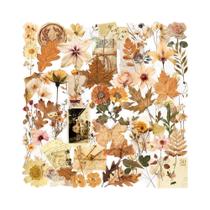 Pacote De Adesivos De Folhas De Flores Secas Transparentes Para Diário, Capa De Telefone, Papelaria