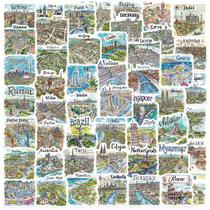 Pacote de adesivos desenhados à mão World Travel, 50 unidades de vinil impermeável Pacote de adesivos desenhados à mão World Travel, 50 unidades de vinil impermeável