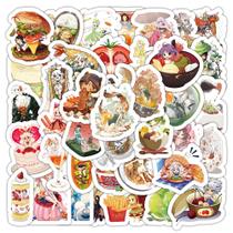 Pacote de adesivos Food World, 50 unidades de personagens de desenhos animados à prova d'água