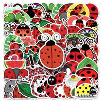 Pacote de adesivos Ladybug, 50 peças, lindo desenho animado, vermelho, preto, inseto