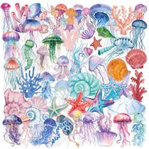 Pacote de adesivos Ocean, 50 unidades, decalque em vinil pastel para peixes tropicais Pacote de adesivos Ocean, 50 unidades, decalque em vinil pastel para peixes tropicais