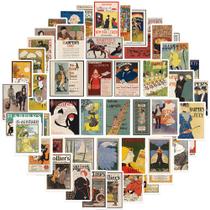 Pacote de adesivos: pôster vintage, 50 peças, decalques de arte retrô de 3 a 6 cm Pacote de adesivos: pôster vintage, 50 peças, decalques de arte retrô de 3 a 6 cm