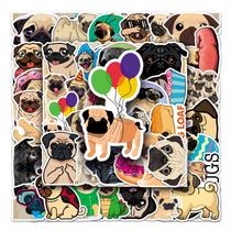 Pacote de adesivos Pug Dog, 50 peças de vinil de desenho animado à prova d'água