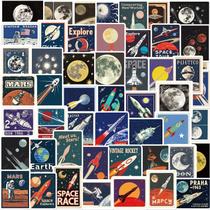 Pacote de adesivos Retro Space Travel 50 unidades Vintage Rocket & Planet